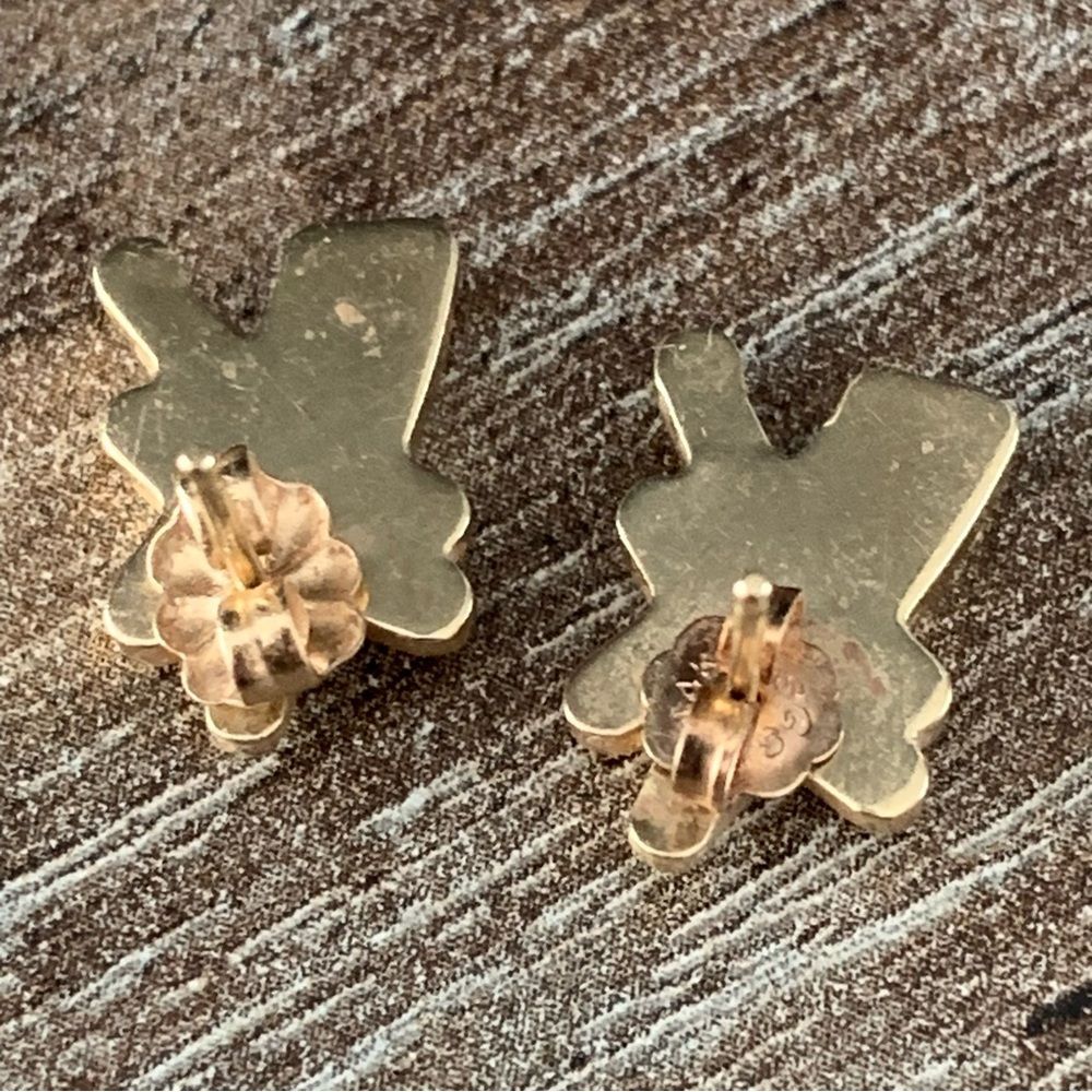 14k Yellow Gold Stud Earrings Sculptural Pierced Abstract Textured Earrings 1.4g - Picture 2 of 11